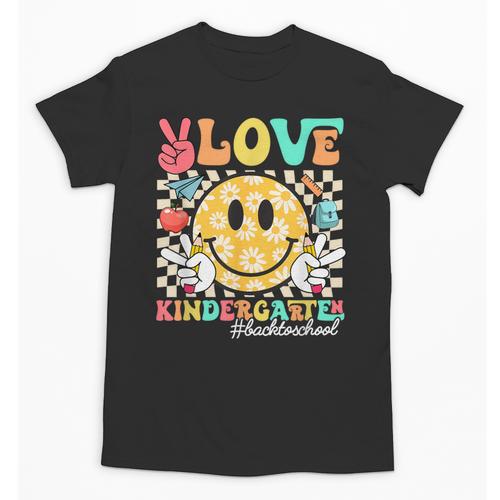 Peace Love Kindergarten Smile Face Back To School Girls Kids Unisex T-Shirt - Savourry