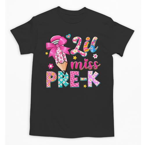 Pencil Bow Lil Miss Pre-K Pre-K Back To School Unisex T-Shirt - Savourry