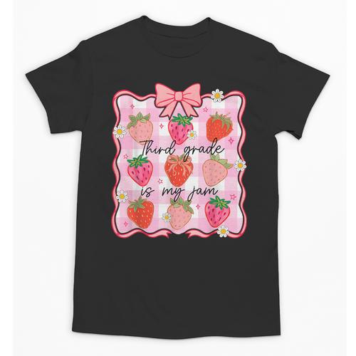 Preppy Back To School 3rd Grade Is My Jam Strawberry Bow Unisex T-Shirt - Savourry