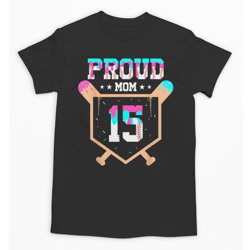 Proud Mom Baseball Player Number 15 Ice Cream Drip Unisex T-Shirt - Sportilla