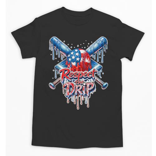 Respect The Drip Baseball American Flag Ice Cream Drip Youth Unisex T-Shirt - Sportilla