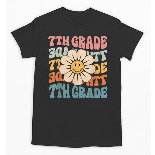 Retro 7th Grade Daisy Colorful Back To School Seventh Grade Unisex T-Shirt - Savourry