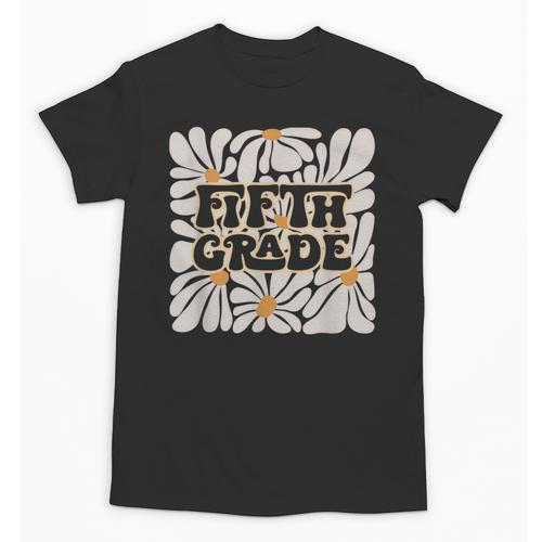 Retro Flower Power Squared Fifth 5th Grade Back To School Unisex T-Shirt - Savourry