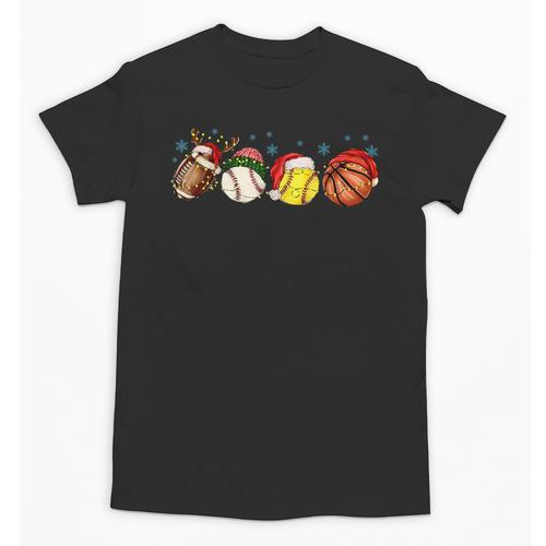 Santa Sports Boys Xmas Baseball Football Softball Basketball Unisex T-Shirt - Sportilla