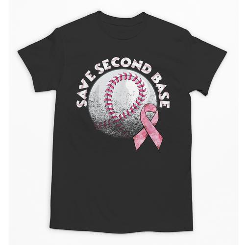 Save 2nd Base Breast Cancer Awareness Pink Ribbon Baseball Unisex T-Shirt - Sportilla