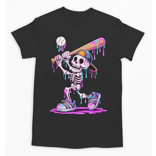 Skeleton Baseball Drip Boys Youth Kids Halloween Unisex T-Shirt - Sportilla