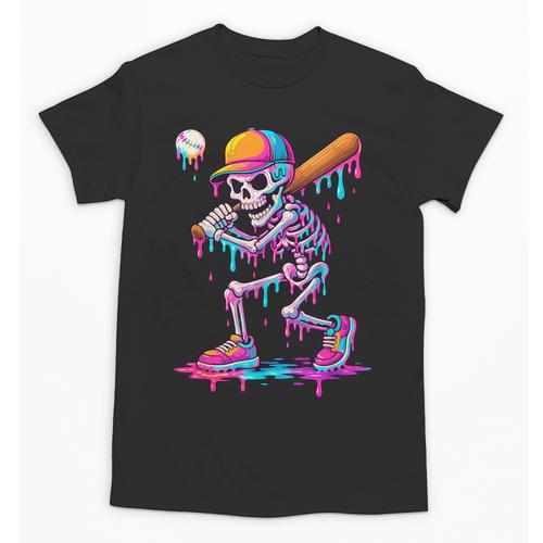 Skelton Playing Baseball Halloween Baseball Drip Boys Kids Unisex T-Shirt - Sportilla