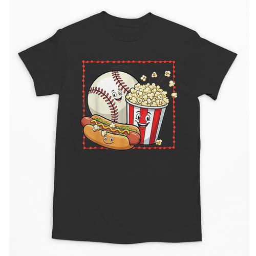 Smiling Baseball Popcorn And Hot-Dog Cartoon Apparel Unisex T-Shirt - Sportilla