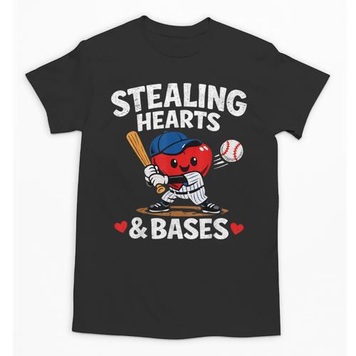 Stealing Hearts & Bases Valentine’s Day Baseball Love Unisex T-Shirt - Sportilla