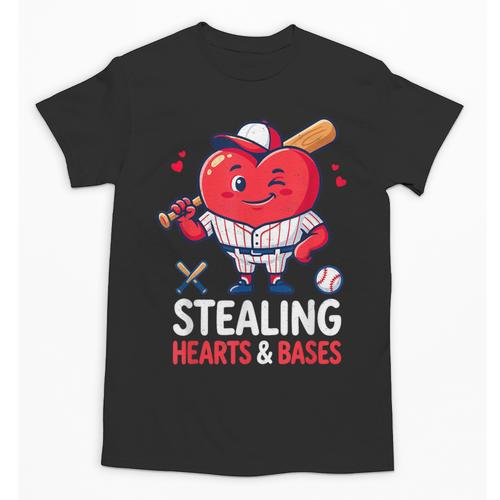 Stealing Hearts And Bases Baseball Player Valentine's Day Unisex T-Shirt - Sportilla