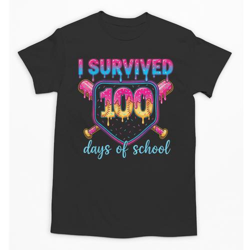I Survived 100 Days Of School Baseball 100th Day Kids Girls Unisex T-Shirt - Sportilla