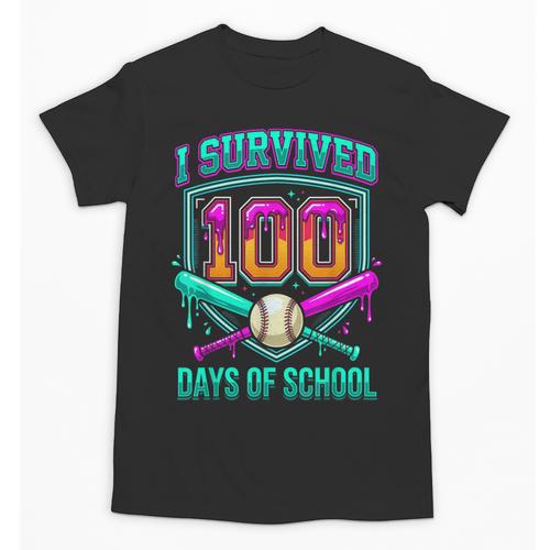 I Survived 100 Days Of School Baseball Drip Unisex T-Shirt - Sportilla