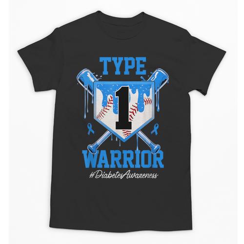 T1D Warrior Baseball Drip Diabetes Awareness Blue Ribbon Unisex T-Shirt - Sportilla