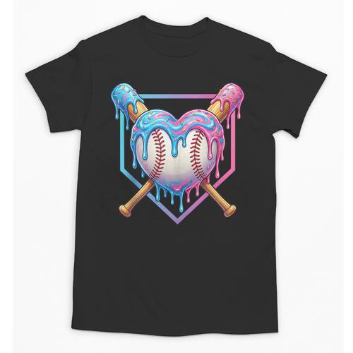 Valentines Baseball Heart Dripping Ice Cream Gen Z Alpha Unisex T-Shirt - Sportilla