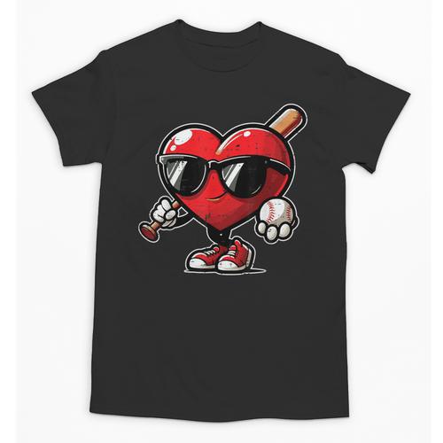 Valentines Day Baseball Heart Bat Sunglasses Men Boys Kids Unisex T-Shirt - Sportilla
