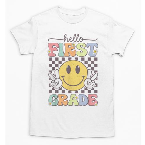 1st Grade Team Back To School Hello First Grade Smile Face Unisex T-Shirt - Savourry