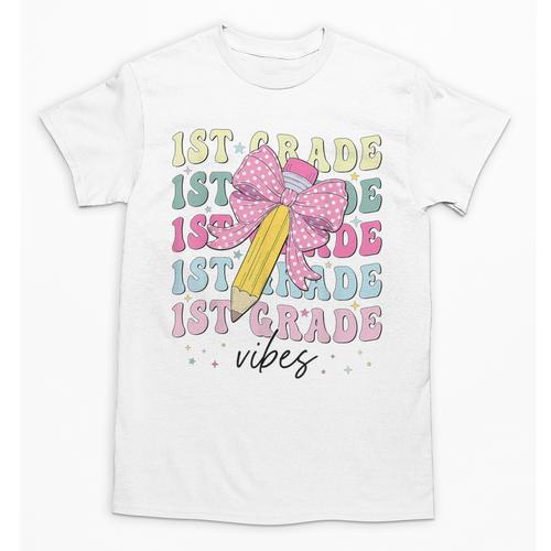 1st Grade Vibes Girl Coquette Bow First Grade Back To School Unisex T-Shirt - Savourry
