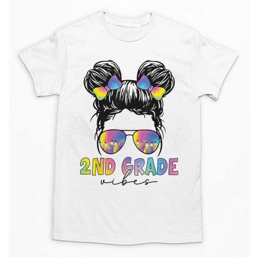 2nd Grade Vibes Messy Hair Bun Girl Back To School First Day Unisex T-Shirt - Savourry