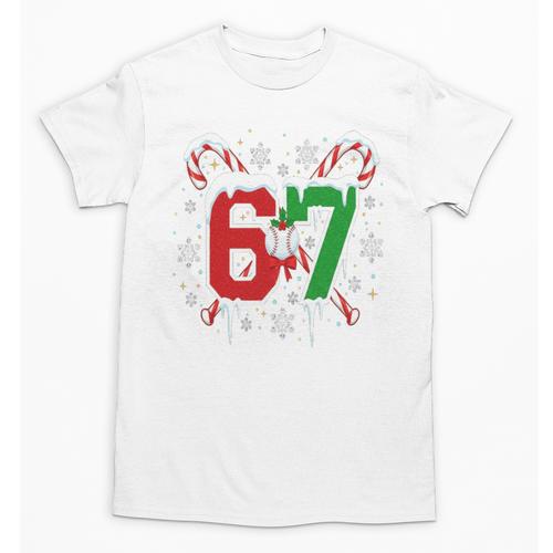 67 Baseball Christmas Candy Cane Snowflake Holiday Sports Unisex T-Shirt - Sportilla