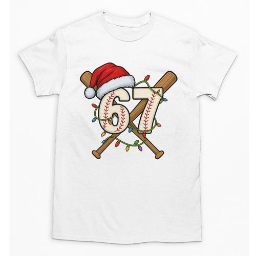 67 Baseball Xmas Lights Santa Hat Holiday Unisex T-Shirt - Sportilla