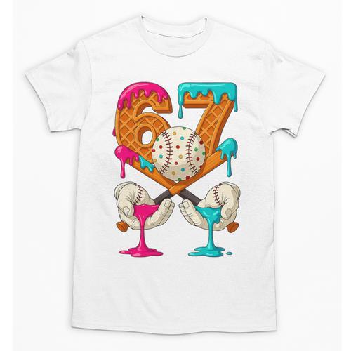 67 Ice Cream Drip Baseball Number 67 Player 67th Birthday Premium Tri-Blend Unisex T-Shirt - Sportilla