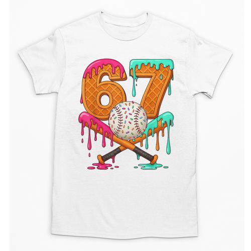 67 Ice Cream Drip Baseball Number 67 Player 67th Birthday Unisex T-Shirt - Sportilla