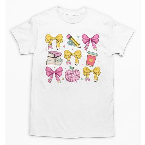 Apple Coquette Bow Books First Day Of School Back To School Unisex T-Shirt - Savourry