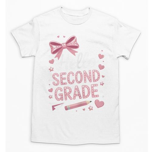 Back To School Cute Pink Coquette Girls Hello Second Grade Unisex T-Shirt - Savourry