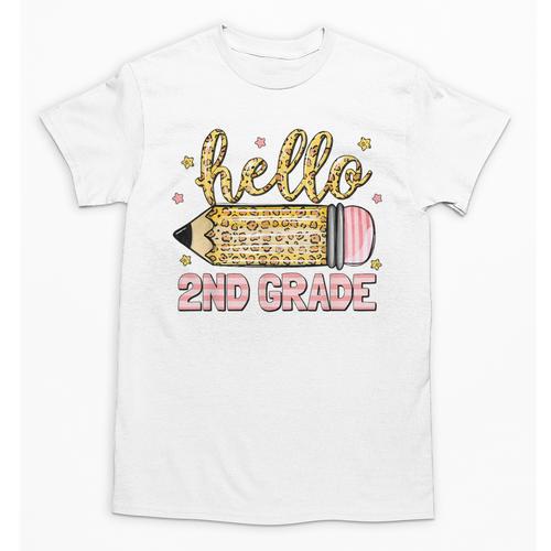 Back To School Hello Second 2nd Grade Leopard Pencil Girl Unisex T-Shirt - Savourry