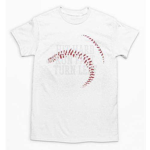 Baseball Hit Hard Run Fast Turn Left Men Boys Kid Teen Youth Premium Tri-Blend Unisex T-Shirt - Sportilla