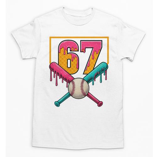 Baseball Ice Cream Drip Number 67 Player 67th Birthday Premium Tri-Blend Unisex T-Shirt - Sportilla