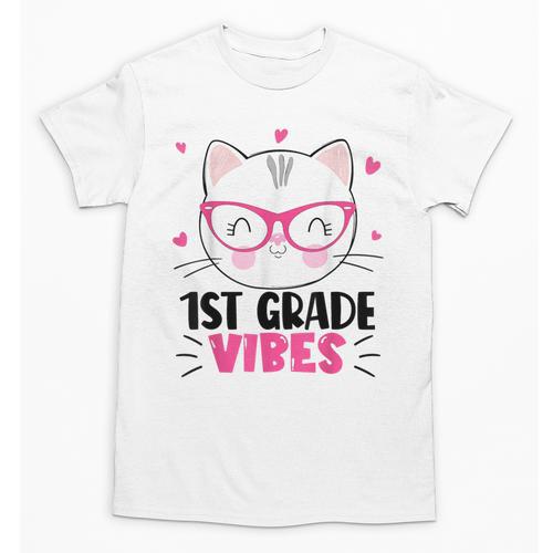 Cute 1st Grade Vibes Cat Kitten Lover Back To School Girls Unisex T-Shirt - Savourry