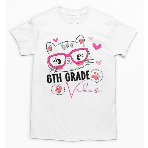 Cute 6th Grade Vibes Cat Kitten Lover Back To School Girls Unisex T-Shirt - Savourry