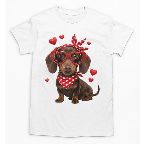 Dachshund Valentines Day Wiener Dog Lover Weenie Heart Raglan Baseball Tee Unisex T-Shirt - Sportilla