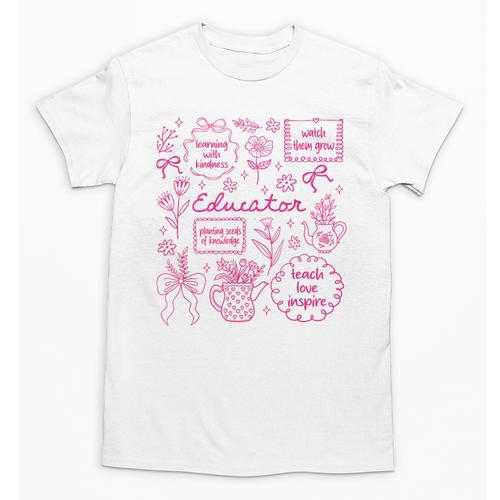 Educator Love Inspire Teach Pink Bow Back To School Unisex T-Shirt - Savourry
