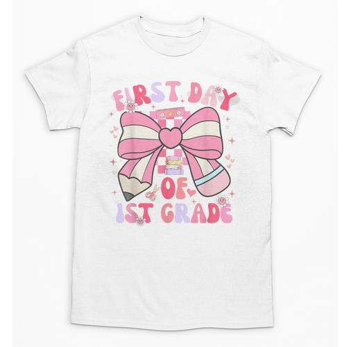 First Day Of 1st Grade Coquette Back To School Girls Kids Unisex T-Shirt - Savourry