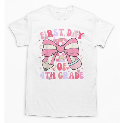 First Day Of 4th Grade Coquette Back To School Girls Kids Unisex T-Shirt - Savourry