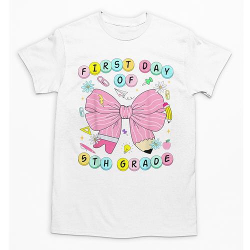 First Day Of 5th Grade Girls Coquette Back To School Kids Unisex T-Shirt - Savourry