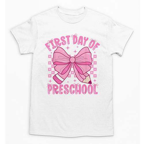 First Day Of Preschool Coquette Bow Back To School Girls Unisex T-Shirt - Savourry