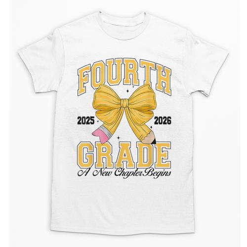 Fourth Grade Back To School First Day Pencil Bow 2025 Girls Unisex T-Shirt - Savourry