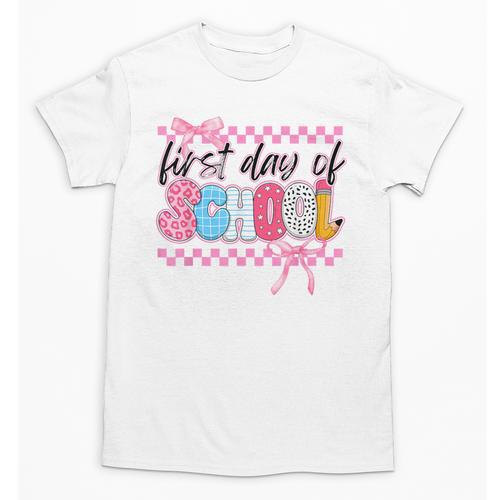 Girl First Day Of School Coquette Bow Pink Back To School Unisex T-Shirt - Savourry