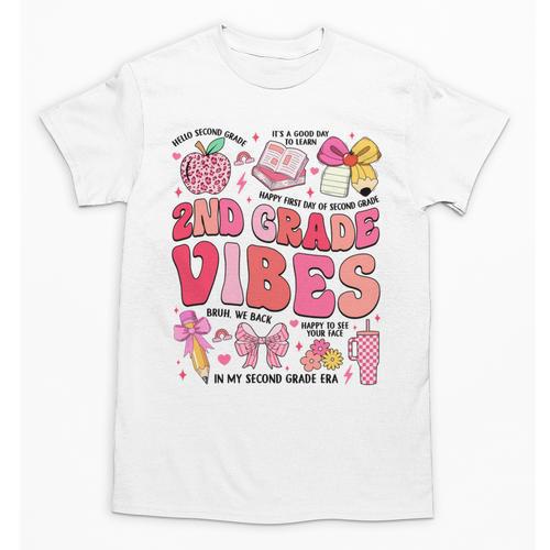 Girls 2nd Grade Vibes Coquette Pink Bow Back To School Unisex T-Shirt - Savourry