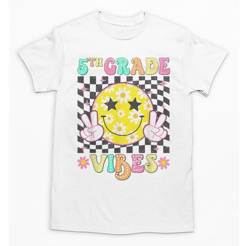 Girls 5th Grade Vibes Smile Face Back To School Fifth Grade Unisex T-Shirt - Savourry