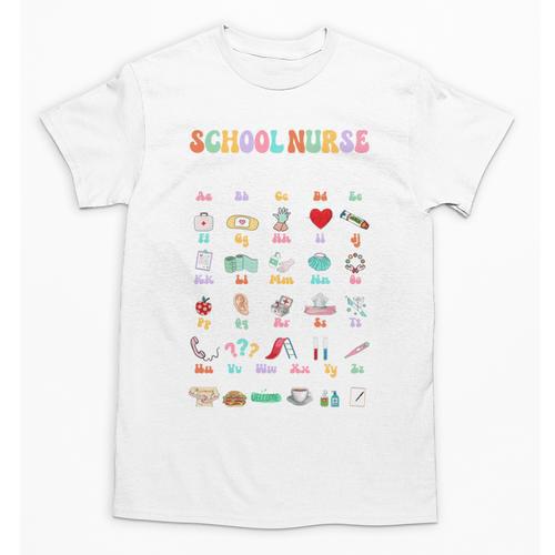 Groovy Cute ABC School Nurse Alphabet Back To School Women Unisex T-Shirt - Savourry