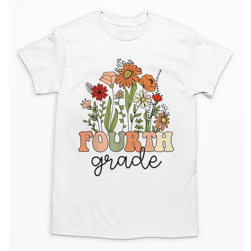 Groovy Fourth Grade Wildflowers Back To School 4th Grade Unisex T-Shirt - Savourry