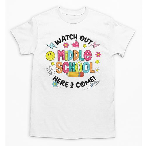 Groovy Watch Out Middle School Here I Come Back To School Unisex T-Shirt - Savourry