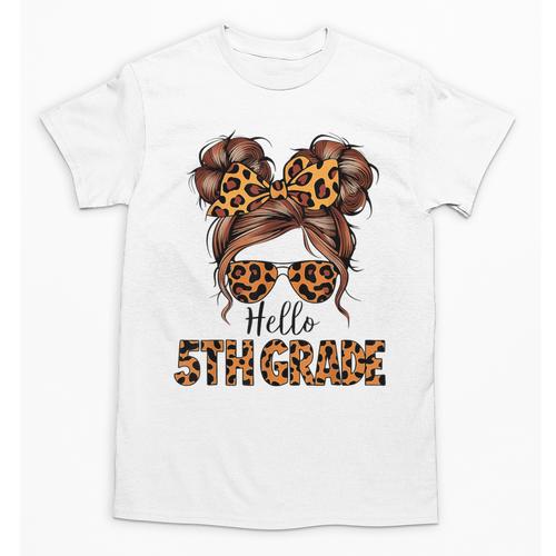 Hello 5th Grade Messy Hair Bun Girl Back To School First Day Unisex T-Shirt - Savourry
