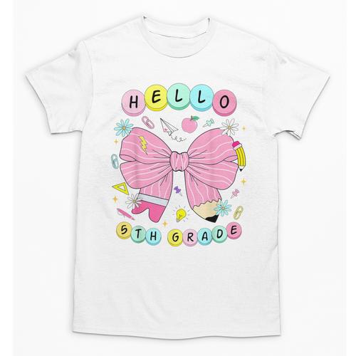 Hello Fifth Grade Coquette Bow 5th Grade Back To School Girl Unisex T-Shirt - Savourry