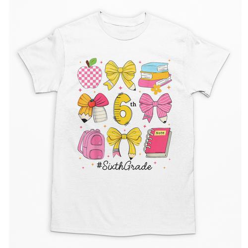 Hello Sixth 6th Grade Back To School Coquette Bow Girls Unisex T-Shirt - Savourry