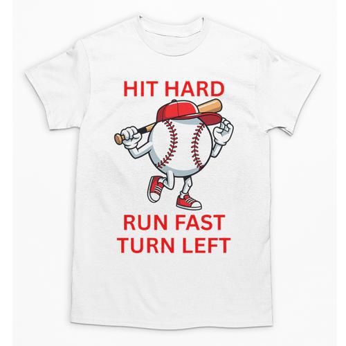 Hit Hard Run Fast Turn Left Baseball Player Premium Tri-Blend Unisex T-Shirt - Sportilla